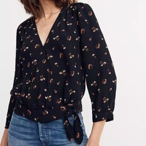 Madewell Wrap Top in Black Flower Toss, XS